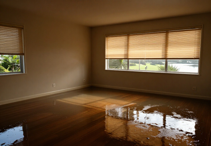 Water-damaged commercial kitchen in Summer Hill with soaked flooring and equipment